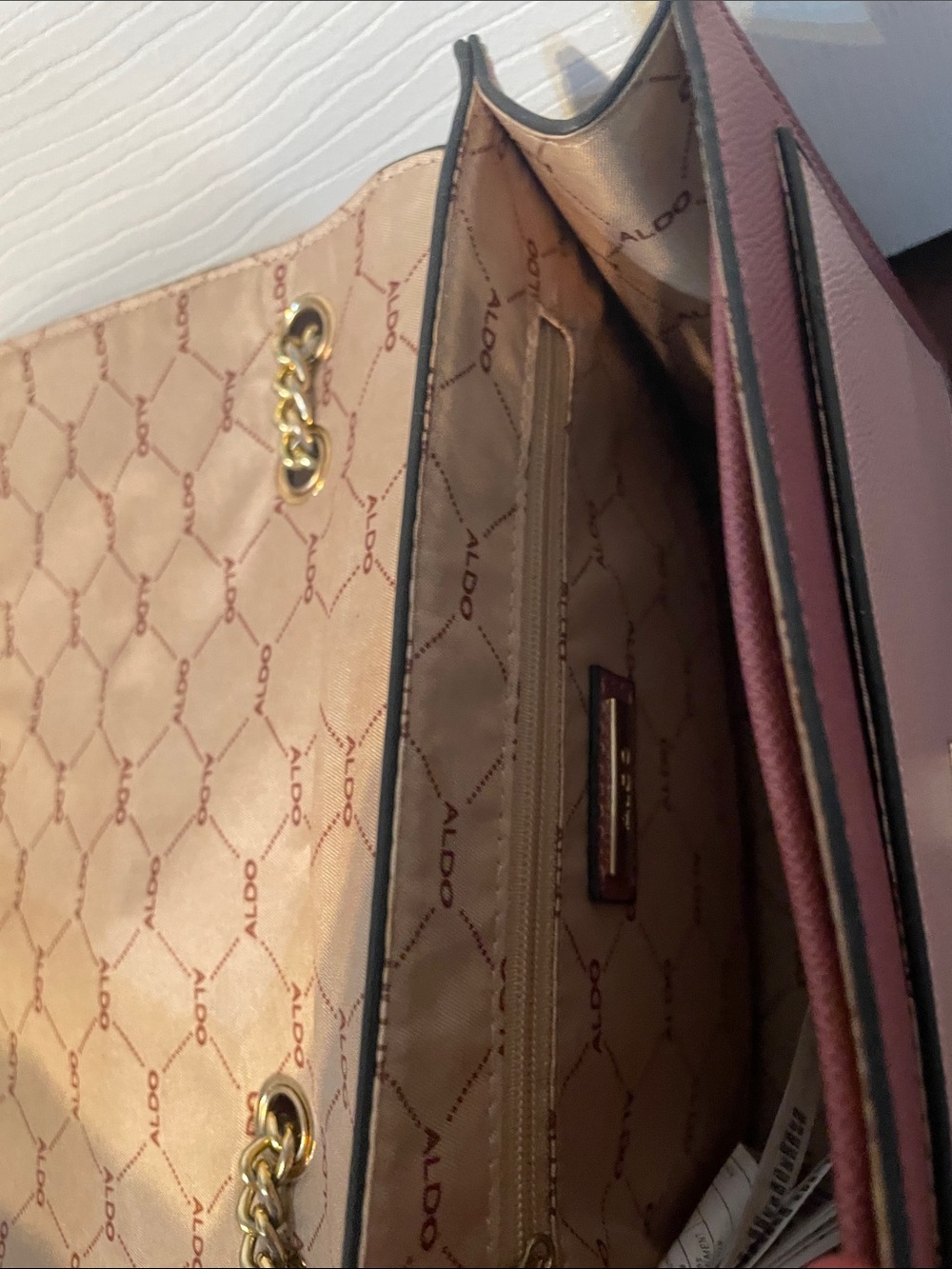 Women's Two-Tone Burgundy and Pink Chain Shoulder Bag - Picture 5 of 6